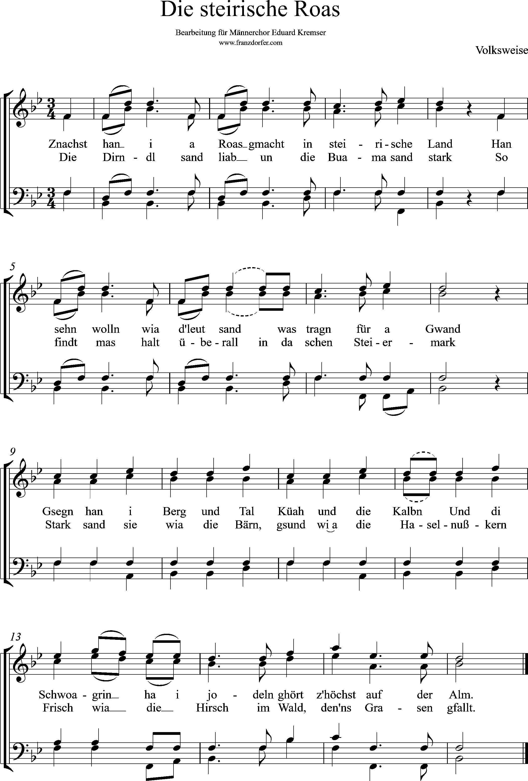 Noten für Männerchor, die steirische Roas